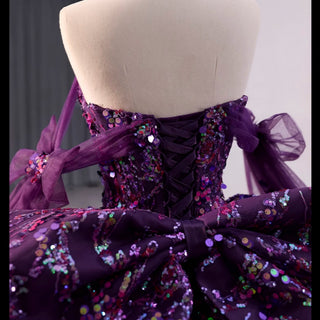 Sparkly Sequin Purple Wedding Dress with Off Shoulder Quinceanera Gown - Rosymae