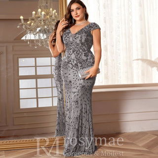 Sparkly Sequined Plus Size Mermaid Long Mother of the Bride Dress - Rosymae