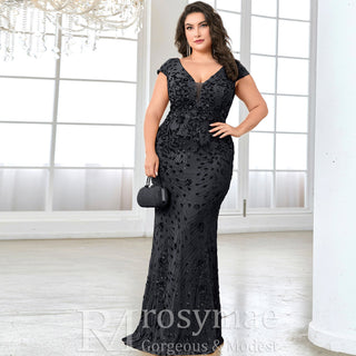 Sparkly Sequined Plus Size Mermaid Long Mother of the Bride Dress - Rosymae