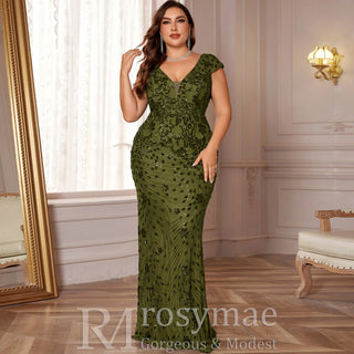 Sparkly Sequined Plus Size Mermaid Long Mother of the Bride Dress - Rosymae