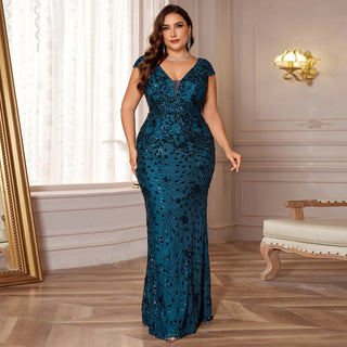 Sparkly Sequined Plus Size Mermaid Long Mother of the Bride Dress - Rosymae