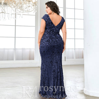 Sparkly Sequined Plus Size Mermaid Long Mother of the Bride Dress - Rosymae
