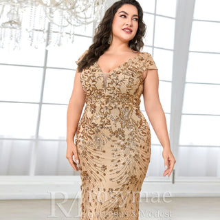 Sparkly Sequined Plus Size Mermaid Long Mother of the Bride Dress - Rosymae