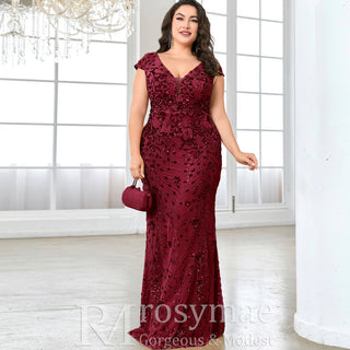 Sparkly Sequined Plus Size Mermaid Long Mother of the Bride Dress - Rosymae