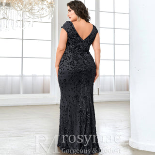Sparkly Sequined Plus Size Mermaid Long Mother of the Bride Dress - Rosymae