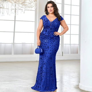 Sparkly Sequined Plus Size Mermaid Long Mother of the Bride Dress - Rosymae