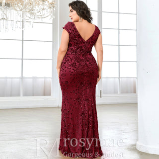 Sparkly Sequined Plus Size Mermaid Long Mother of the Bride Dress - Rosymae