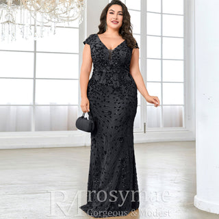 Sparkly Sequined Plus Size Mermaid Long Mother of the Bride Dress - Rosymae