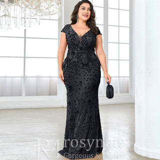 Sparkly Sequined Plus Size Mermaid Long Mother of the Bride Dress - Rosymae