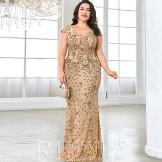Sparkly Sequined Plus Size Mermaid Long Mother of the Bride Dress - Rosymae