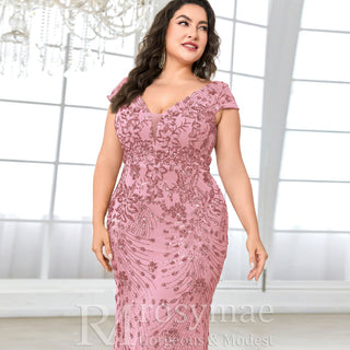 Sparkly Sequined Plus Size Mermaid Long Mother of the Bride Dress - Rosymae