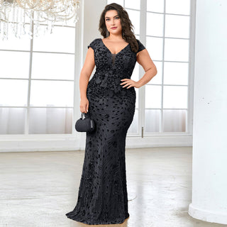 Sparkly Sequined Plus Size Mermaid Long Mother of the Bride Dress - Rosymae