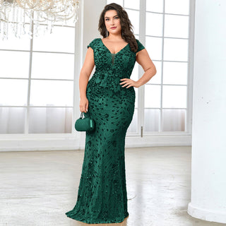 Sparkly Sequined Plus Size Mermaid Long Mother of the Bride Dress - Rosymae