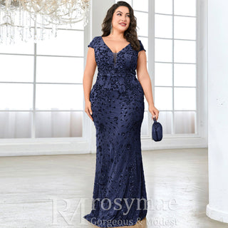 Sparkly Sequined Plus Size Mermaid Long Mother of the Bride Dress - Rosymae