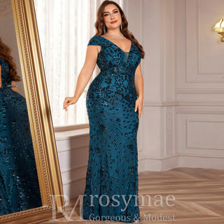 Sparkly Sequined Plus Size Mermaid Long Mother of the Bride Dress - Rosymae