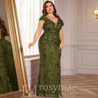 Sparkly Sequined Plus Size Mermaid Long Mother of the Bride Dress - Rosymae
