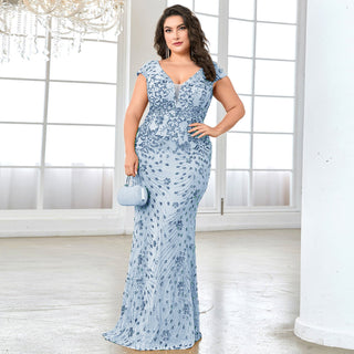 Sparkly Sequined Plus Size Mermaid Long Mother of the Bride Dress - Rosymae