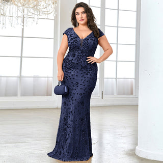 Sparkly Sequined Plus Size Mermaid Long Mother of the Bride Dress - Rosymae