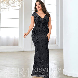 Sparkly Sequined Plus Size Mermaid Long Mother of the Bride Dress - Rosymae