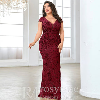 Sparkly Sequined Plus Size Mermaid Long Mother of the Bride Dress - Rosymae