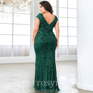 Sparkly Sequined Plus Size Mermaid Long Mother of the Bride Dress - Rosymae