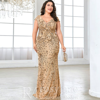 Sparkly Sequined Plus Size Mermaid Long Mother of the Bride Dress - Rosymae