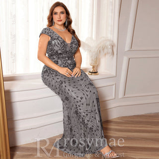 Sparkly Sequined Plus Size Mermaid Long Mother of the Bride Dress - Rosymae