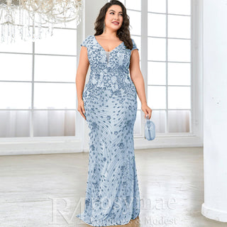 Sparkly Sequined Plus Size Mermaid Long Mother of the Bride Dress - Rosymae