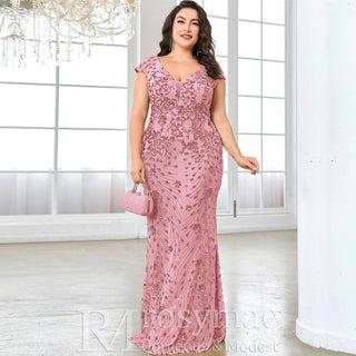 Sparkly Sequined Plus Size Mermaid Long Mother of the Bride Dress - Rosymae