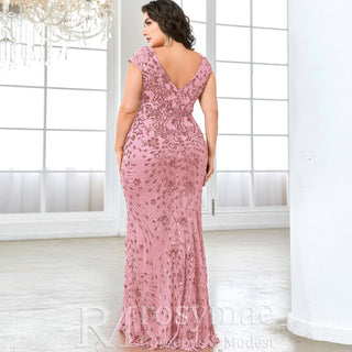 Sparkly Sequined Plus Size Mermaid Long Mother of the Bride Dress - Rosymae