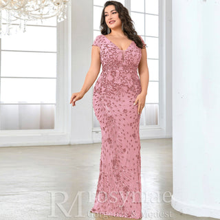 Sparkly Sequined Plus Size Mermaid Long Mother of the Bride Dress - Rosymae