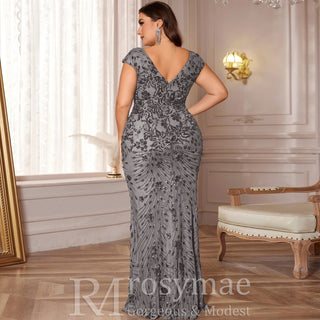 Sparkly Sequined Plus Size Mermaid Long Mother of the Bride Dress - Rosymae