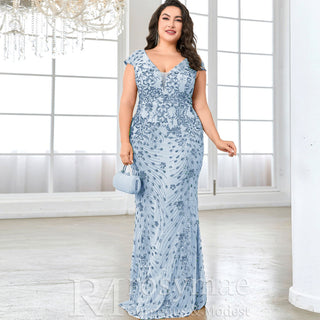 Sparkly Sequined Plus Size Mermaid Long Mother of the Bride Dress - Rosymae