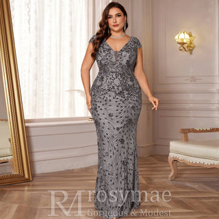 Sparkly Sequined Plus Size Mermaid Long Mother of the Bride Dress - Rosymae