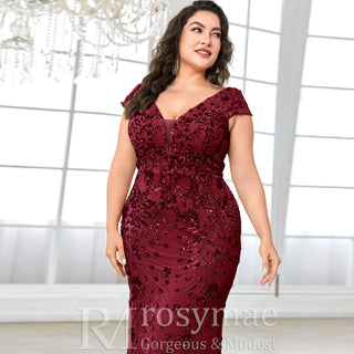 Sparkly Sequined Plus Size Mermaid Long Mother of the Bride Dress - Rosymae