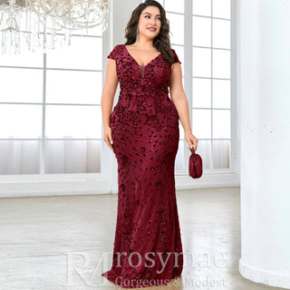 Sparkly Sequined Plus Size Mermaid Long Mother of the Bride Dress - Rosymae