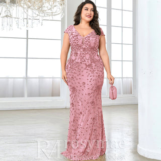 Sparkly Sequined Plus Size Mermaid Long Mother of the Bride Dress - Rosymae