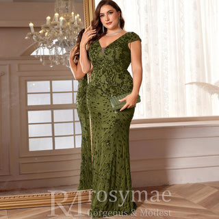 Sparkly Sequined Plus Size Mermaid Long Mother of the Bride Dress - Rosymae