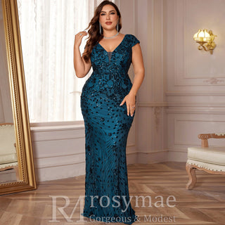 Sparkly Sequined Plus Size Mermaid Long Mother of the Bride Dress - Rosymae