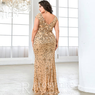 Sparkly Sequined Plus Size Mermaid Long Mother of the Bride Dress - Rosymae