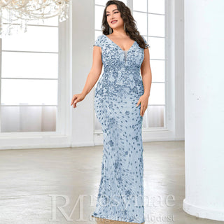 Sparkly Sequined Plus Size Mermaid Long Mother of the Bride Dress - Rosymae