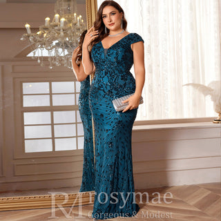 Sparkly Sequined Plus Size Mermaid Long Mother of the Bride Dress - Rosymae