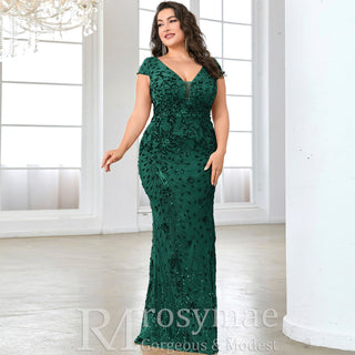 Sparkly Sequined Plus Size Mermaid Long Mother of the Bride Dress - Rosymae