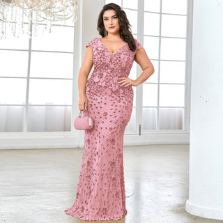 Sparkly Sequined Plus Size Mermaid Long Mother of the Bride Dress - Rosymae