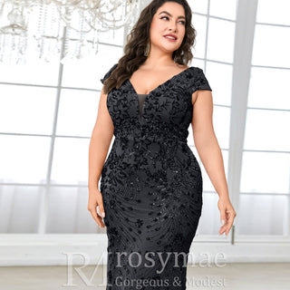 Sparkly Sequined Plus Size Mermaid Long Mother of the Bride Dress - Rosymae