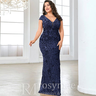Sparkly Sequined Plus Size Mermaid Long Mother of the Bride Dress - Rosymae