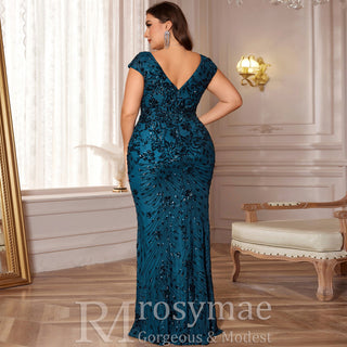 Sparkly Sequined Plus Size Mermaid Long Mother of the Bride Dress - Rosymae