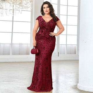 Sparkly Sequined Plus Size Mermaid Long Mother of the Bride Dress - Rosymae