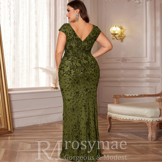 Sparkly Sequined Plus Size Mermaid Long Mother of the Bride Dress - Rosymae