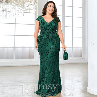 Sparkly Sequined Plus Size Mermaid Long Mother of the Bride Dress - Rosymae